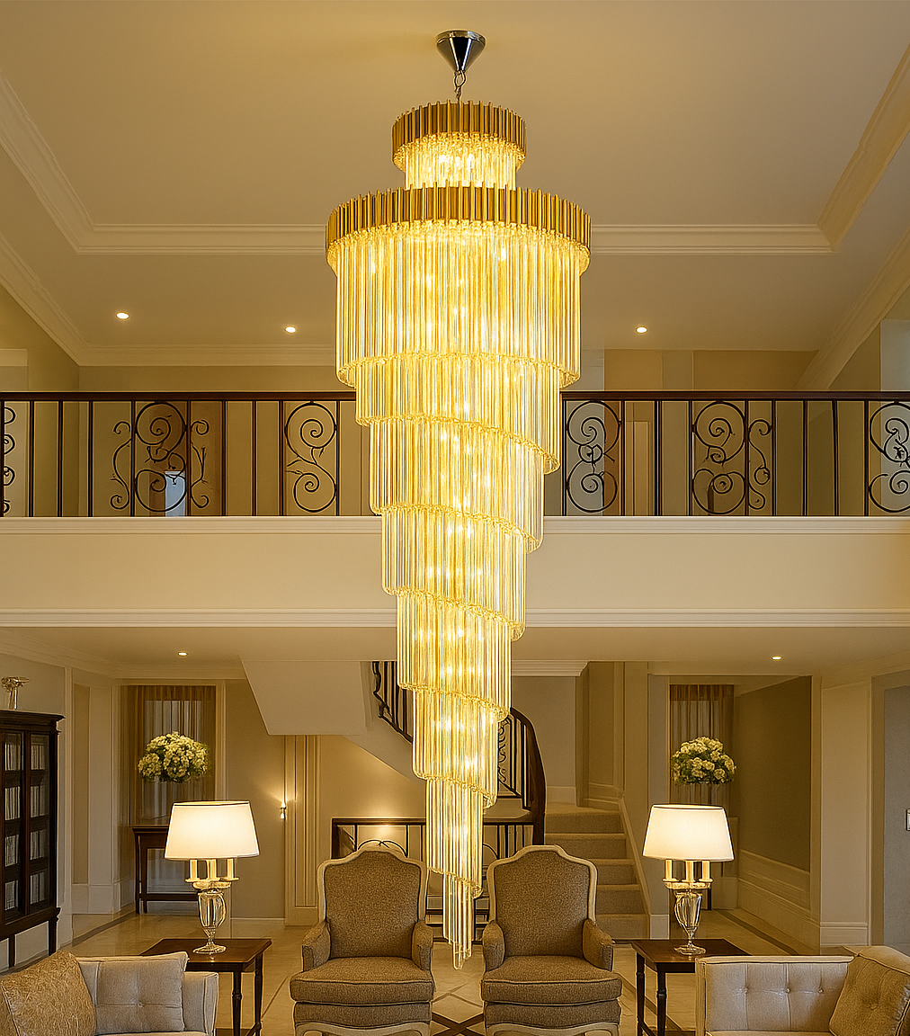 ADWAIT Long Crystal Spiral Golden Chandelier